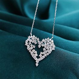 Pendants Hollow Heart Diamond Pendant 100% Real 925 Sterling Silver Charm Wedding Pendants Necklace For Women Party Choker Jewellery