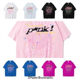 24ss Men T Shirt Pink Young Thug Sp5der 555555 mans Women Quality Foaming Printing Spider Web Pattern Tshirt Fashion Top Tees SFYA