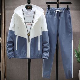 Men's Cardigan JacketsPants Sportwear Sets Men Patchwork Sport Suit Casual Tracksuit Male Couple's Sweat Suits 6 Colors S-5XL 240110