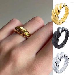 Cluster Rings Vintage INS Chunky Ring For Women Titanium Stainless Steel Croissants Stacking Gold Colour Fashion Jewellery Party Accessories