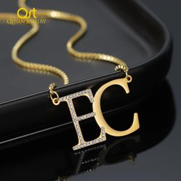 Necklaces Qitian Initials Letters With Diamond Stainless Steel Customized Jewelry Crystal Pendent Name Gold Chain For Women Gifts