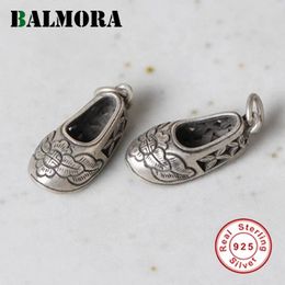 Pendants BALMORA 1 Piece Original 100% 925 Pure Silver Retro Shoes Pendant For Women Peony Pendant Thai Silver Jewelry Gift Without Chain