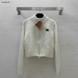 brand women designer fashion Chest logo short zipper long sleeve collar knitted sweater upper garment Jan 11