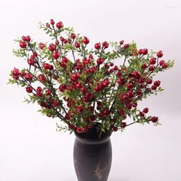 Decorative Flowers Artificial Pomegranate Fruit Branch With Leaves Plastic Mini Red Berries Plants Pography Props Fake Fruits Home Garden