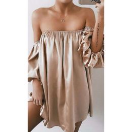 2024 New Sexy Women Dress: Strapless Summer Loose Casual Solid Black Grey Mini Beach Dress - Trendy Women Clothing