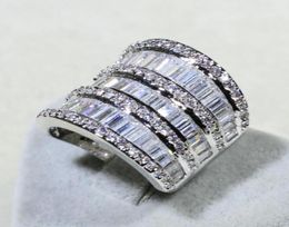 Infinity Sparkling Luxury Jewelry 925 Sterling Silver Princess Cut Full Stack 5A Zirconia Party Wide Women Wedding Band Ring CZ3416052789