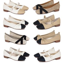 2024 spring designer women shoes New Bow Colored Beige black Low Heel Square Head Shallow Mouth Single Shoes 36-41