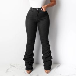 Jeans Vintage Denim Plus Size Jeans For Women Denim High Waist Solid Jeans Elastic Waist Pockets Jeans For Women Teen Girl Newjeans