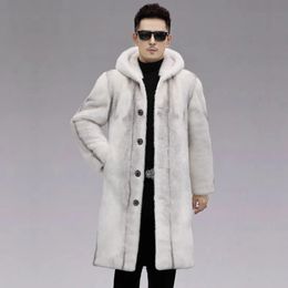 High Quality Winter Warm Faux Fur Coat Men Hooded Thick Mid-length Fur Coat Jacket Plus Size Brand Single-breasted Men Clothing 240110