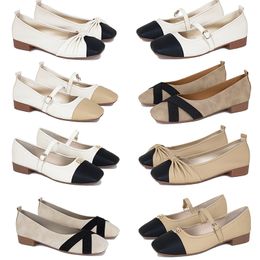 2024 designer women shoes New Bow Coloured Beige black Low Heel Square Head Single Shoes big size