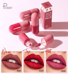 18 Colours Pudaier Newest Mini Capsule Lipstick Matte Maquiagem Natural Waterproof NonStick Cup Lip Tint Waterproof Long Lasting B3503386