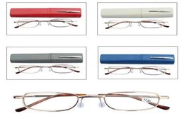 Reading Glasses Pen Case Colours Aluminium Tube Unisex Eyeglasses Folding Portable Presbyopia glasses with box 3804016