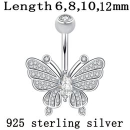 Jewelry Butterfly Belly Button Ring 925 Sterling Silver Whole Navel Umbilical Bar Clear Zirocn Stones Body Piercing Fine Jewelry
