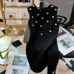 Casual Dresses Women Temperament Light Luxury Party 2024 Spring Summer Sleeveless Knitted A-Line French Love Black Dress Girl Y2k