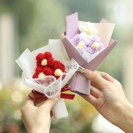 Other Arts and Crafts Mini Crochet Flower Bouquet Graduation Flower Bouquet Daisy Knitted Flower Wedding Guests Gift Valentine's Day Gift YQ240111