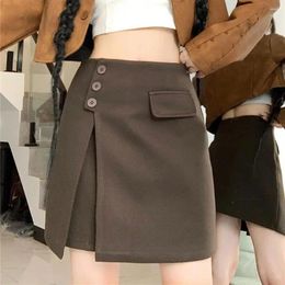 Skirts Hsa Irregular Black Denim Shorts For Women Autumn And Winter High Waisted Leggy Straight Leg Pants With A Design Button