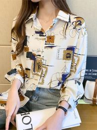 Women's Blouses Spring Summer Fashion Print Women Casual Elegant V-neck Long Sleeve Loose Tops Shirt Female Office Holiday Party Shirts