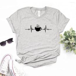 Women's T Shirts Coffee Heartbeat Print Women Tshirts Cotton Casual Funny Shirt For Lady Yong Girl Top Tee Hipster FS-552