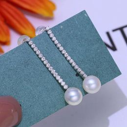 Earrings MeiBaPJ 8mm Natural Round Freshwater Pearl 5cm Long Drop Earrings Real 925 Sterling Silver Fine Charm Jewellery for Women