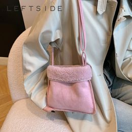 LEFTSIDE Winter Small Cute Lambhair Pink Crossbody Bags for Women Korean Fashion Female Shoulder Bag Handbags and Purses 240111