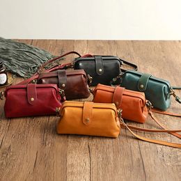 Casual Leather Shoulder Bags Retro Handmade Doctor Bag Clutch Crossbody Bag Women Vintage Style Travel Handbags Messenger 240110