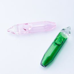 Glassvape666 Y016 Smoking Pipe About 4.1 Inches Straight Style Green Pink Diamond Cut Glass Pipes