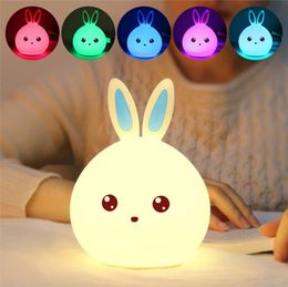 Children Night Light Lamp Silicone Touch Sensor Rabbit LED Lamps Colour Changing Breathing Light Christmas Gifts Bedside Lamps8005639