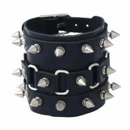 Bracelets Punk Gothic Rock Metal Cuspidal Spikes Rivet Cone Stud Cuff Bracelet Wide Leather Unisex Bangle Wrap Wristbands Cool Men Jewelry