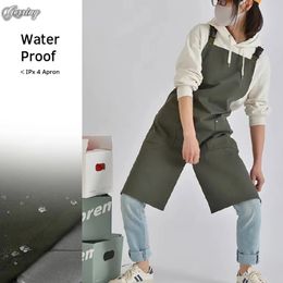 Gerring Waterproof Apron Korean Coffee Restaurant Canvas Work Clothes An Kitchen Women Japanese Style Christmas 240111