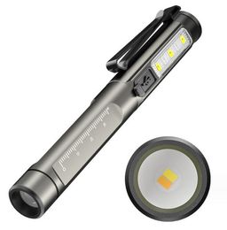 Mini Medical Light White Yellow Doctor Nurse Examination Lamp USB Rechargeable Torch Aluminium Alloy UV Torch Flashlight Penlight With Pupil Gauge