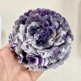 Decorative Figurines 10x10cm Natural Dream Amethyst Flower Hand Carvings Handicraft Ornaments Gift Energy Gem Home Decoration 1pcs