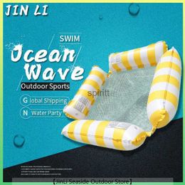 Other Pools SpasHG Water Hammock Recliner Inflatable Floating Swimming Mattress Pool Party Toy Lounge Striped Foldable Mesh Floating Backrest YQ240111