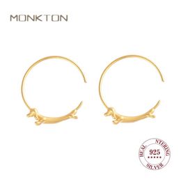 Earrings Monkton Original Flying Dachshund Dog Big Round Hoop Earrings for Women Jewellery 2023 Trend Real 925 Sterling Silver Drop Earring