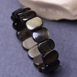 Bangles Natural Rainbow Eye Obsidian Bracelet Women Healing Jewelry Black Jade Beads Elastic Bangles Gold Obsidians Lucky Amulet Gifts