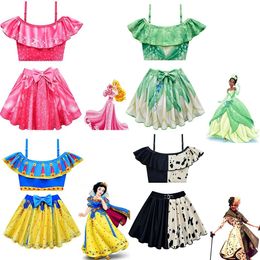 set Rapunzel Princess Anna Girls Bikini Swimsuit Beachwear2 Piece Snow White Princess Aurora Children's Swimsuit Suit 210age
