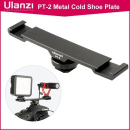 Accessories Ulanzi Pt2 Metal Cold Shoe Plate Universal 2 Hot Shoe Mount Extension Bar Dual Bracket with 1/4" Thread for Microphone/ Lights
