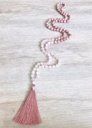 Rhodonite RoseQuartz Necklace 108 Mala Beads Necklace Hand Knotted Necklaces Taeesl Necklaces Prayer Meditation Beads270i9518100