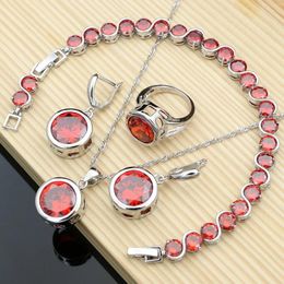 Sets Women Bridal 925 Sterling Silver Fire Red Garnet Gemstone Birthstone Jewellery Sets Earrings Stone Bracelet Ring Necklace Set