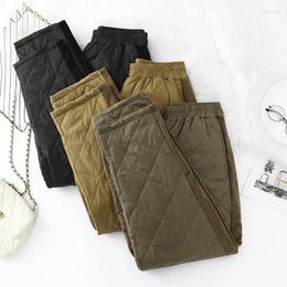 Women's Pants 2024 Winter Trousers Solid Colour Diamond Grid Spliced Velvet Elastic Waist Warmth Clip Cotton For Outwear