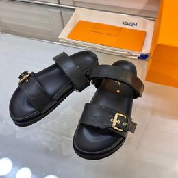 Designer Womens Sandal Fashion Brand Magic Tape Women Slipper Casual Beach Shoes Double Buckle Non-Slip Slides BOM DIA COMFORT