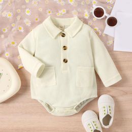 Rompers Autumn Long Sleeve Infant Boys Girls Solid Colour Pocket Jumpsuit Unisex Baby Bodysuit Sunsuit Born Casual Clothing