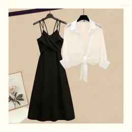 Work Dresses Age Reduction Single/Outfits 2024 Summer Fashion Sunscreen Clothing Small Black Strap Dress Two Piece Set For Women