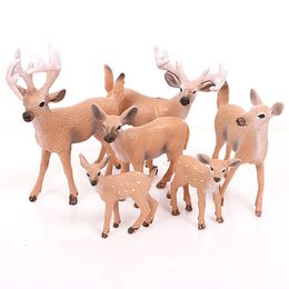 Action Figures Simulated White Tailed Deer And Elk Landscape Horse Animal Model Decorations PVC Handmade Solid 6 Children's Toys