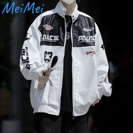 Trend Letter Patchwork Loose Baseball Jacket American PU Leather Waterproof for Men Fashion Casual Couple Coat Explosive 240111