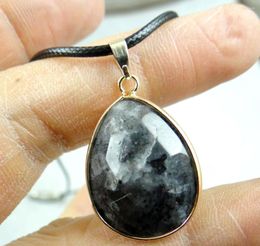 Pendant Necklaces Water Drops Natural Labradorite Pendants Stone Leather Chains For DIY Necklace Jewelry Making