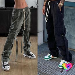 Pants Black Green Askyurself Pants Men Women 1 1 High Quality Multi Pockets Askyurself Cargo Pants Long Drawstring Button Sweatpants