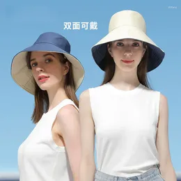 Berets Fashion Solid Double Sided Women Bucket Hat Summer Fishing Cap Men Panama With Wind Rope Outdoor For