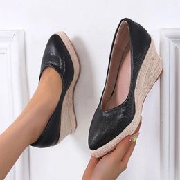 Dress Shoes Straw Rope Sole Autumn Wedge Pointed Toe Woman Sneakers Espadrilles Thick High Heel Slip On Platform Pumps