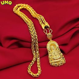 Pendants 100% 14K Gold Chain Men's Necklace with Hollowed Out Guanyin Jinlong Brand Will for a Long 18k Yellow Colour Lucky Safe Jewellery