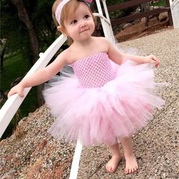 Girl Dresses Baby Girls Pink Layers Cake Dress Kids Crochet Tutu With Flower Hairbow Children Birthday Party Costumes Tulle Cloth